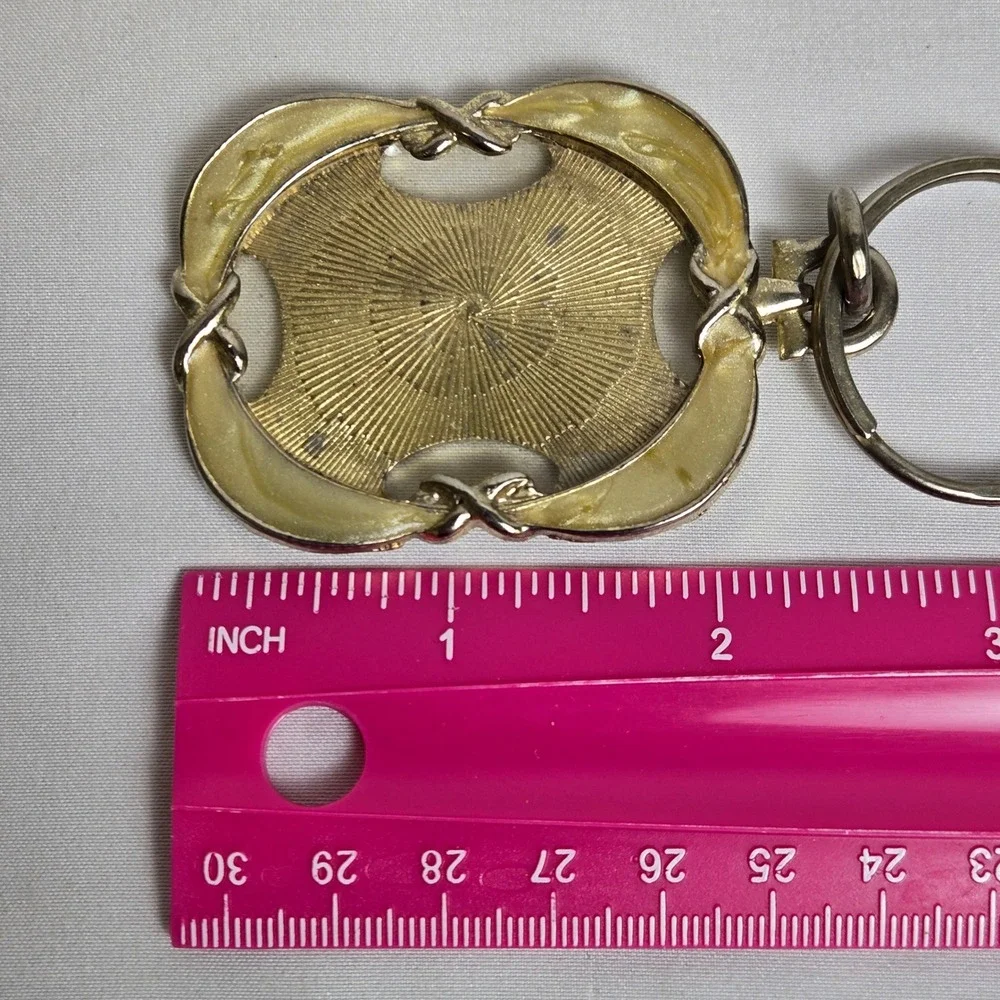 Photo Frame Keychain Charm Enamel Details Crown Mark Gold Tone Vintage 2